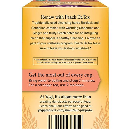 Yogi Tea Peach DeTox Tea - 16 Tea Bags per Pack (4 Packs) - Organic DeTox Tea to Feel Refreshed - Includes Cinnamon Bark, Ginger Root, Cardamom Pod, Burdock Root, Dandelion Root & More