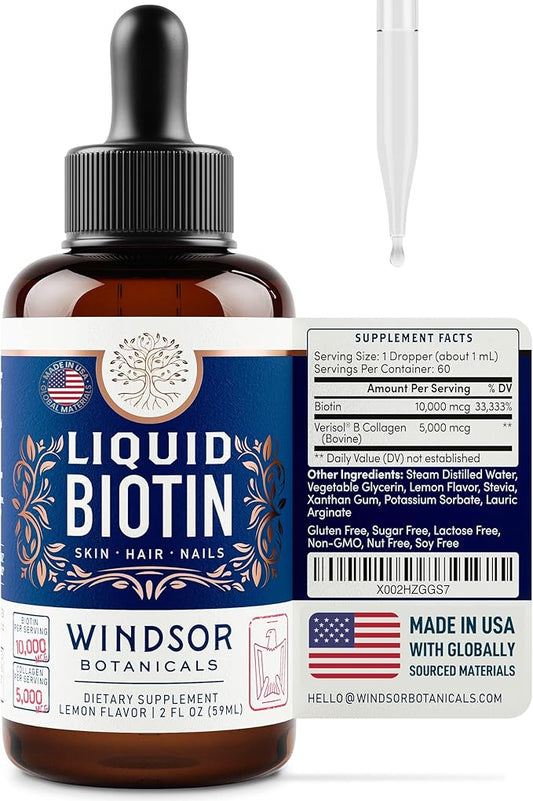 WINDSOR BOTANICALS Liquid Biotin, Liquid Iron with Folic Acid and Prenatal DHA - Wellness and Pregnancy Support Bundle