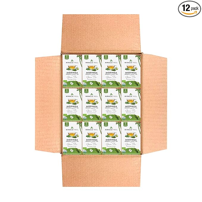 Miracle Tree - 12 Count of Organic Moringa Superfood Tea, 25 Individually Sealed Tea Bags, Green Tea (Keto, Detox, Energy/Immunity Booster, Vegan, Gluten-Free, Organic, Non-GMO, Caffeine-Free)