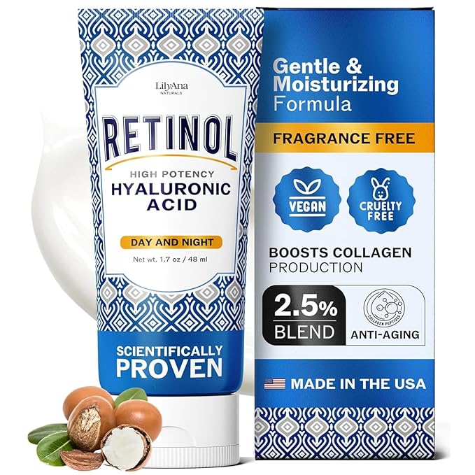 LilyAna Naturals Anti Aging Retinol Face Cream for Women – Wrinkle & Neck Cream for Firming, Retinol Moisturizer for Face with Hyaluronic Acid, Hydrating Night Cream for Fine Lines, Collagen Boost