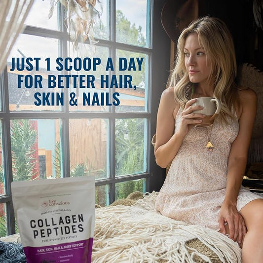 Live Conscious Collagen Powder Hydrolyzed Collagen Peptides Type I & III - Keto & Paleo Friendly - Unflavored - 20 Servings, 7.8 oz