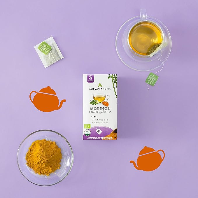 Miracle Tree - Organic Moringa Superfood Tea, 25 Individually Sealed Tea Bags, Turmeric (Keto, Detox, Energy & Immunity Booster, Vegan, Gluten-Free, Organic, Non-GMO, Caffeine-Free)