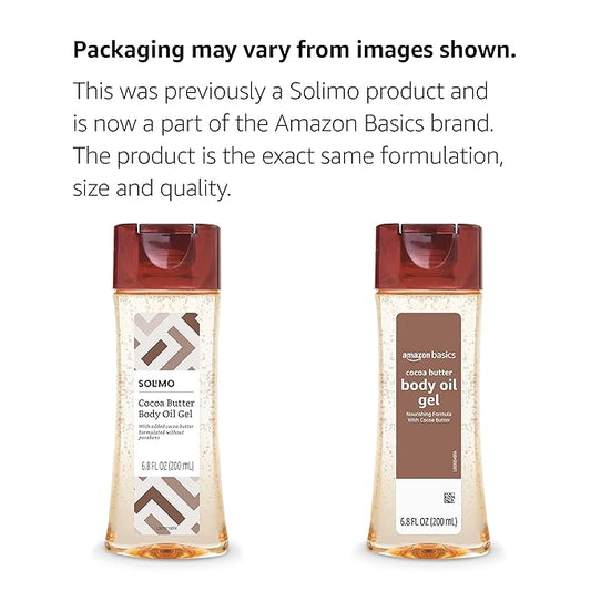 Amazon Basics Body Oil Gel with Cocoa Butter, Paraben Free, 6.8 Fl Oz (Pack of 1) (Previously Solimo)