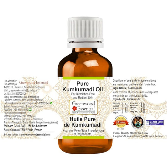 Pure Kumkumadi Oil for Blemishes Free and Radiant Skin Premium Therapeutic Grade for Hair, Skin & Aromatherapy (Pack of Three) 100ml X 3 (10 oz)