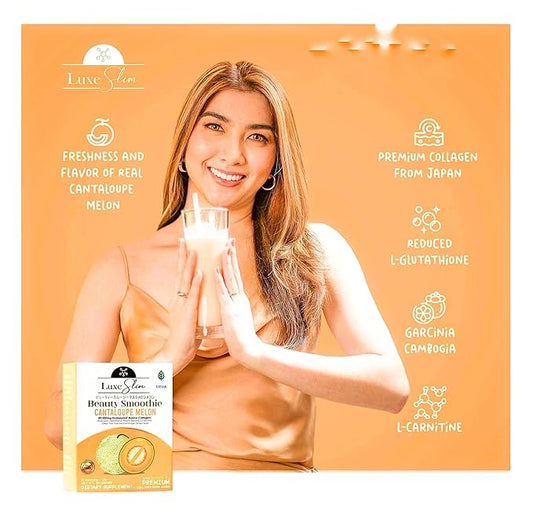 Luxe Slim Beauty Smoothie Cantaloupe Melon, 80,000mg Hydrolyzed Marine Collagen, 21gx10 Sachets, 7.4075 Ounce