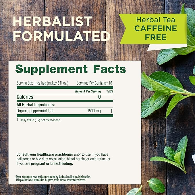 Traditional Medicinals Tea, Organic Peppermint, Soothes Your Belly, Refreshing & Minty, 16 Tea Bags (Pack of 2)