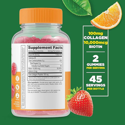 Lifeable Collagen & Biotin + Calcium, Magnesium, Zinc & Vitamin D, Gummies Bundle - Great Tasting, Vitamin Supplement, Gluten Free, GMO Free, Chewable Gummy