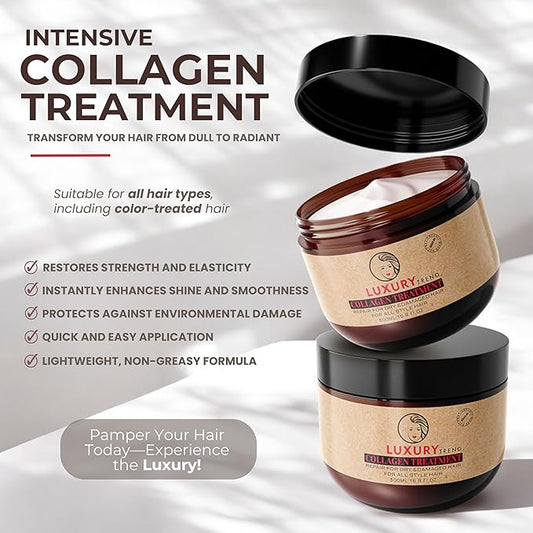 Collagen Hair Mask for Damaged Hair - Hydrating and Repairing Formula, Promotes Growth and Thickness - Ideal for Curly and Dry Hair, 16.9 oz