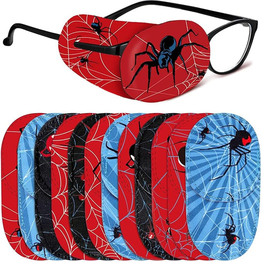 Newcotte 12 Pcs Eye Patch for Kids Toddler Reusable Adjustable Girls Boys Eyepatch for Glasses Left or Right Eye Patch, Assorted Patterns(Spider)