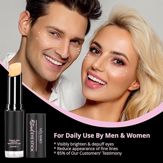 VELAMO ADVANCED Retinol Eye Stick: Retinol Eye Cream for Dark Circles and Puffiness with 1% Bakuchiol and Caffeine - Visibly Reduces Fine Lines Wrinkles Under Eye Bags with Upgraded Formula 0.1 OZ/3g