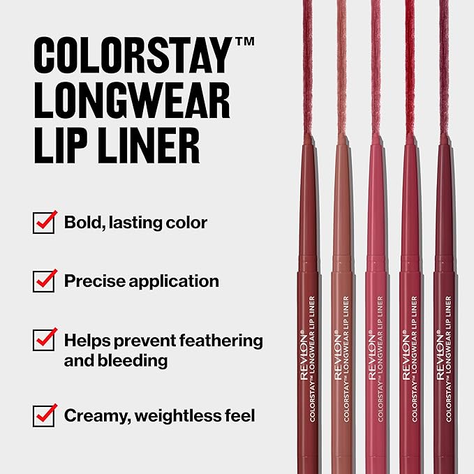 Revlon Colorstay Lip Liner with Built-In Sharpener, Valentine's Day Makeup Gifts for Women, Longwear Rich Colors, Smooth Application, 630 Nude, 0.01 oz