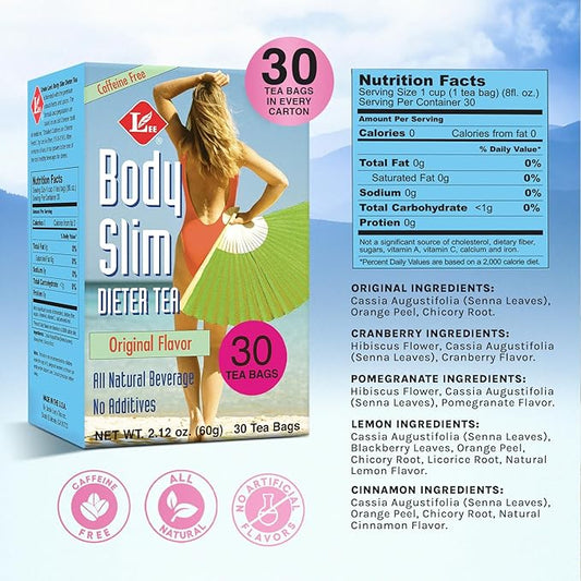 Uncle Lee's Tea Body Slim Tea Dieters Tea, Caffeine Free Chinese Herbal Tea with Senna Leaves and Natural Lemon Zest Flavor Tea Bags (6 Pack - 30 Tea Bags Per Box)