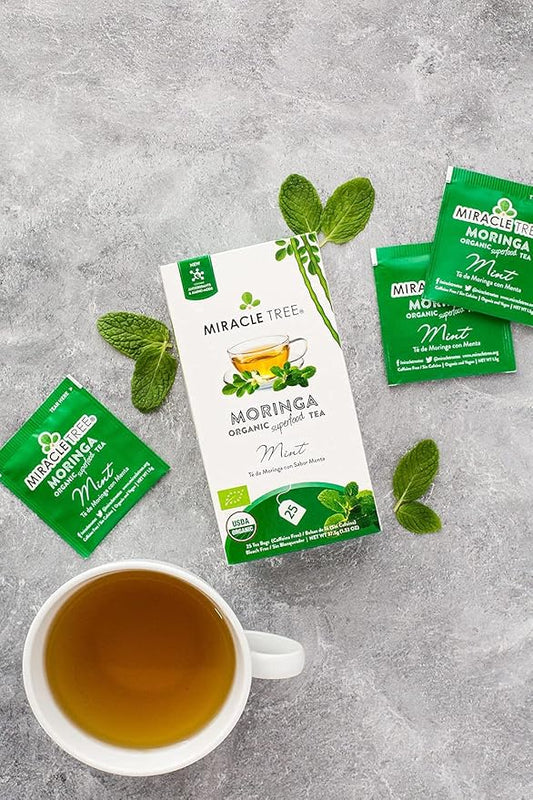 Miracle Tree - 6 Count of Organic Moringa Superfood Tea, 25 Individually Sealed Tea Bags, Mint (Keto, Detox, Energy/Immunity Booster, Vegan, Gluten-Free, Organic, Non-GMO, Caffeine-Free)