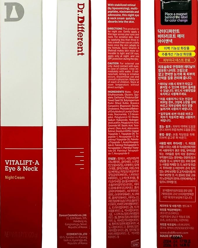 Dr.Different VITALIFT-A Eye & Neck Retinal 0.025% - Anti-Aging & Anti-Wrinkle Treatment for Night Spot & Aging Skin with Peptides - Deep Hydrating & Moisturizing Night Cream For Men and Women 0.7oz.