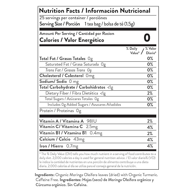 Miracle Tree - 3 Count of Organic Moringa Superfood Tea, 25 Individually Sealed Tea Bags, Turmeric (Keto, Detox, Energy/Immunity Booster, Vegan, Gluten-Free, Organic, Non-GMO, Caffeine-Free)