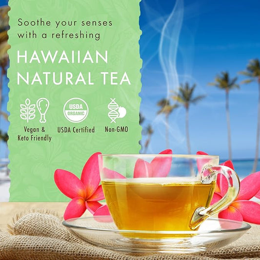 Hawaiian Natural Tea Organic Mamaki Mint Tea Blend - Caffeine Free, Herbal, Antioxidant-Rich For Calming, Wellness, Bedtime, Anxiety & Stress - Gift for Special Ocassions, 20 Bags