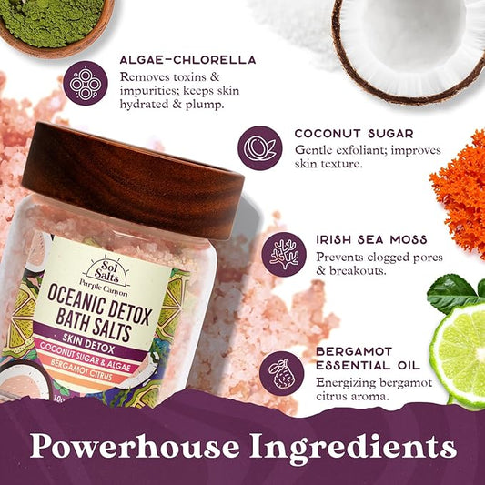 PURPLE CANYON SolSalts Oceanic Detox Bath Salts 10oz | Bergamot Citrus Scented Soak with Hydrating Minerals | Skin Hydrating Mineral Bath