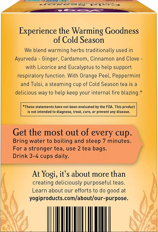 Yogi Tea Cold Season Tea - 16 Tea Bags per Pack (6 Packs) - Organic Respiratory Tea for Support During Colder Seasons - Includes Ginger, Cardamom, Cinnamon, Licorice & Eucalyptus