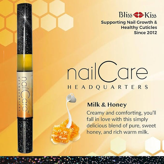 Cuticle Oil Pen for Nails - Nail Strengthener & Growth Serum for Damaged Nails, Hangnails w/Jojoba cuticle oil—Milk & Honey Fragrance - Holographic Glitter Pens 4-Pack (Milk and Honey)
