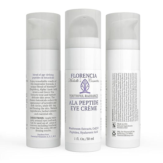Florencia ALA Peptide Eye Cream - Anti-Aging Repair for Wrinkles, Fine Lines, Dryness - Hydrating, Nourishing, Firming, Moisturizing Eye Cream with Hyaluronic Acid & Peptides, 0.5 oz