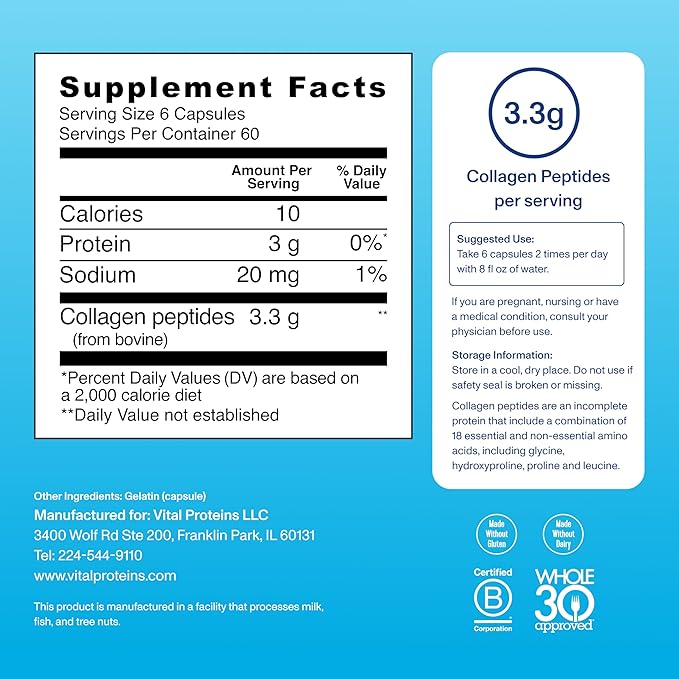 Vital Proteins Collagen Capsules Supplement (Type I, III) 360 Pills and Bovine Colostrum Supplement 90 Capsules