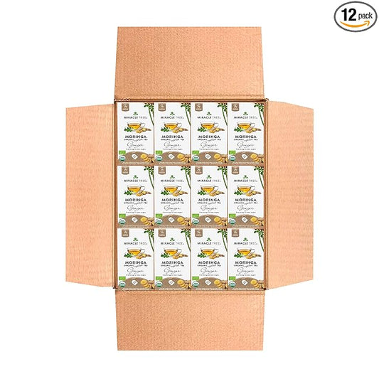 Miracle Tree - 12 Count of Organic Moringa Superfood Tea, 25 Individually Sealed Tea Bags, Ginger (Keto, Detox, Energy/Immunity Booster, Vegan, Gluten-Free, Organic, Non-GMO, Caffeine-Free)