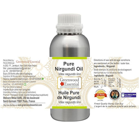 Pure Nirgundi Oil (Vitex negundo linn) 100% Natural Therapeutic Grade 300ml (10 oz)