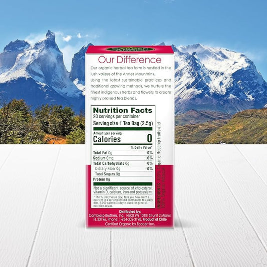 Garden Of The Andes Rosehip and Hibiscus Herbal Tea -20 Individually Wrapped Tea Bags - Caffeine Free