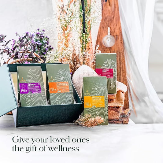 Luxmi Estates - Tea Set - All Day Wellness - 4 Packs with Valerian, Ashwagandha, Turmeric Ginger and Hibiscus Rose Tea - Great Gift Set for Adults