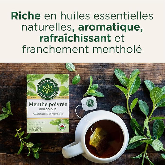 Traditional Medicinals Tea, Organic Peppermint, Soothes Your Belly, Refreshing & Minty, 16 Tea Bags (Pack of 2)