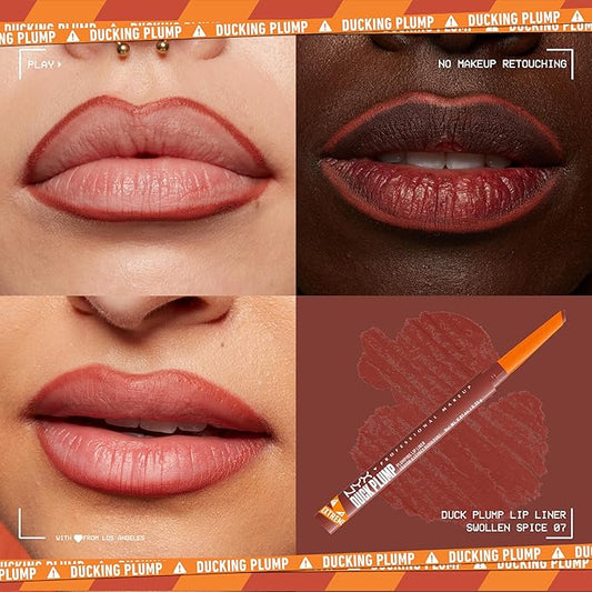 NYX PROFESSIONAL MAKEUP Duck Plump Plumping Lip Liner, Matte Pencil With Up To 10HR Wear, Swollen Spice (Warm Nude Lip Liner)
