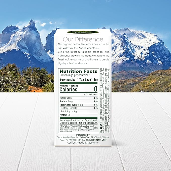 Garden Of The Andes Assorted Teas -20 Individually Wrapped Tea Bags - Caffeine Free