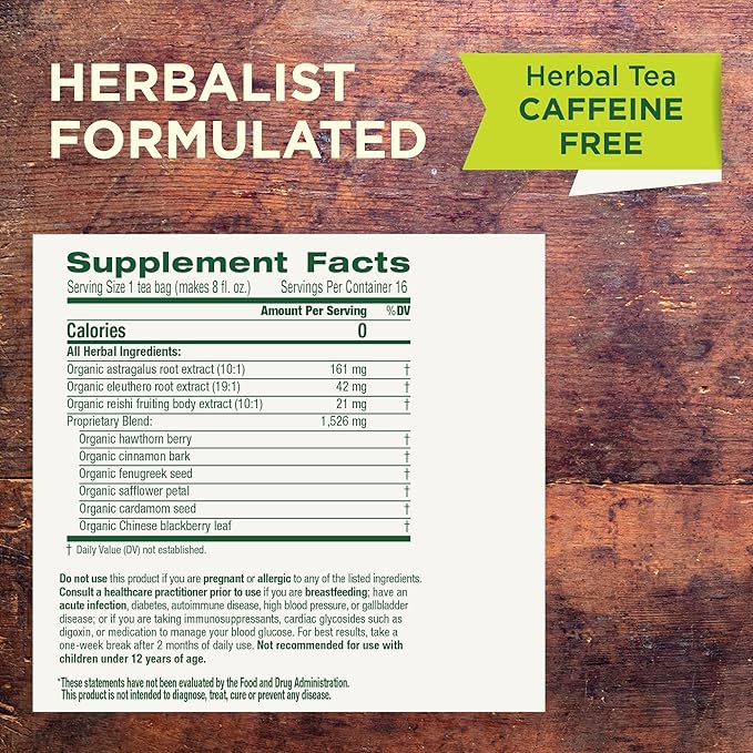 Traditional Medicinals Tea, Organic Stress Ease Immune with Adaptogens, Everyday Immune Support, Reishi Warming Spice, 16 Tea Bags