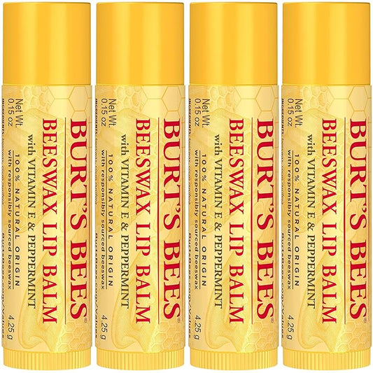 Burt's Bees Lip Balm - Original Beeswax, Lip Moisturizer With Responsibly Sourced Beeswax, Tint-Free, Natural Origin Conditioning Treatment, 4 Tubes, 0.15 oz.