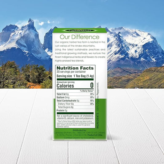 Garden Of The Andes Pure Peppermint Herbal Tea -20 Individually Wrapped Tea Bags - Caffeine Free